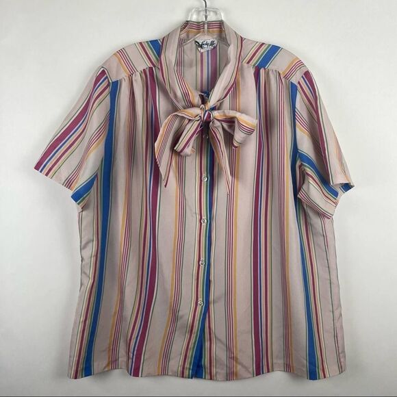 Vintage Lucky Me Striped Blouse Tie Neck - Picture 1 of 5